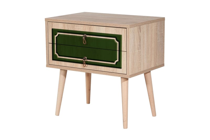 Brokind Sängbord 60 cm med Förvaring 2 Lådor Dekor - Natur/Grön - Möbler - Bord & matgrupper - Avlastningsbord - Sängbord & nattduksbord