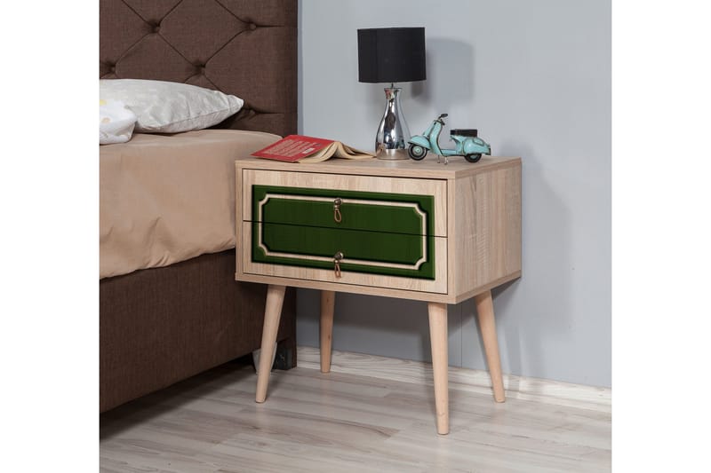 Brokind Sängbord 60 cm med Förvaring 2 Lådor Dekor - Natur/Grön - Möbler - Bord & matgrupper - Avlastningsbord - Sängbord & nattduksbord