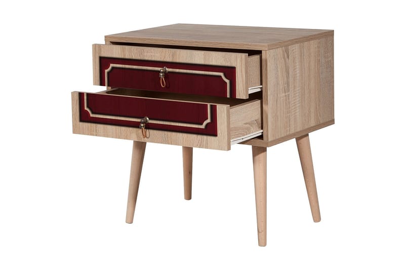 Brokind Sängbord 60 cm med Förvaring 2 Lådor Dekor - Natur/Röd - Möbler - Bord & matgrupper - Avlastningsbord - Sängbord & nattduksbord