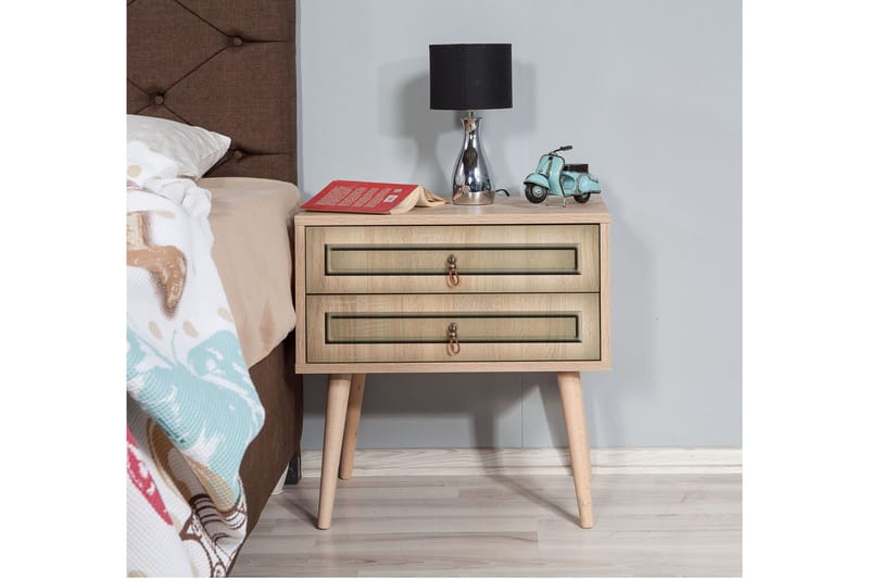 Brokind Sängbord 60 cm med Förvaring 2 Lådor - Natur/Brun - Möbler - Bord & matgrupper - Avlastningsbord - Sängbord & nattduksbord