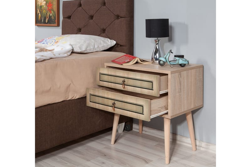 Brokind Sängbord 60 cm med Förvaring 2 Lådor - Natur/Brun - Möbler - Bord & matgrupper - Avlastningsbord - Sängbord & nattduksbord