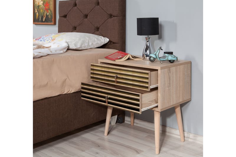 Brokind Sängbord 60 cm med F�örvaring 2 Lådor Ränder - Natur - Möbler - Bord & matgrupper - Avlastningsbord - Sängbord & nattduksbord