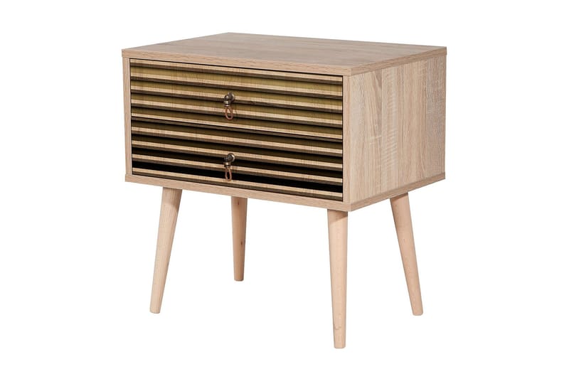 Brokind Sängbord 60 cm med Förvaring 2 Lådor Ränder - Natur - Möbler - Bord & matgrupper - Avlastningsbord - Sängbord & nattduksbord