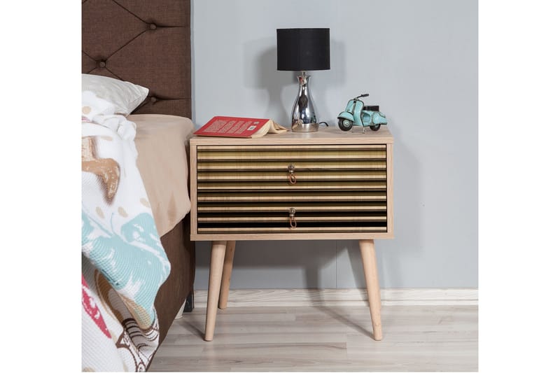 Brokind Sängbord 60 cm med Förvaring 2 Lådor Ränder - Natur - Möbler - Bord & matgrupper - Avlastningsbord - Sängbord & nattduksbord