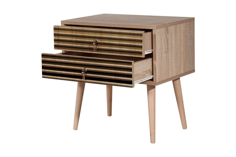 Brokind Sängbord 60 cm med Förvaring 2 Lådor Ränder - Natur - Möbler - Bord & matgrupper - Avlastningsbord - Sängbord & nattduksbord