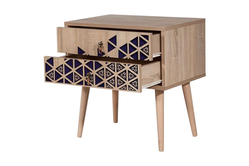 Brokind Sängbord 60 cm med Förvaring 2 Lådor Trianglar - Natur/Blå - Möbler - Bord & matgrupper - Avlastningsbord - Sängbord & nattduksbord