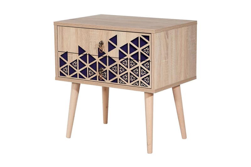 Brokind Sängbord 60 cm med Förvaring 2 Lådor Trianglar - Natur/Blå - Möbler - Bord & matgrupper - Avlastningsbord - Sängbord & nattduksbord
