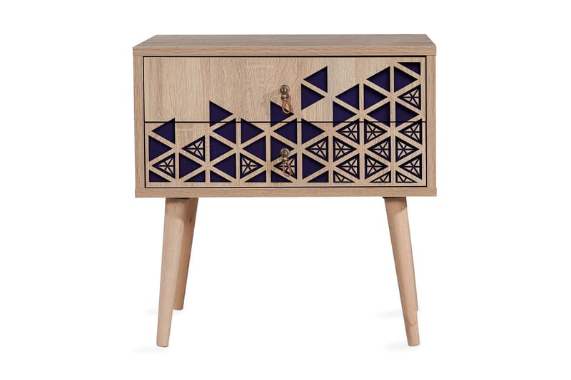 Brokind Sängbord 60 cm med Förvaring 2 Lådor Trianglar - Natur/Blå - Möbler - Bord & matgrupper - Avlastningsbord - Sängbord & nattduksbord