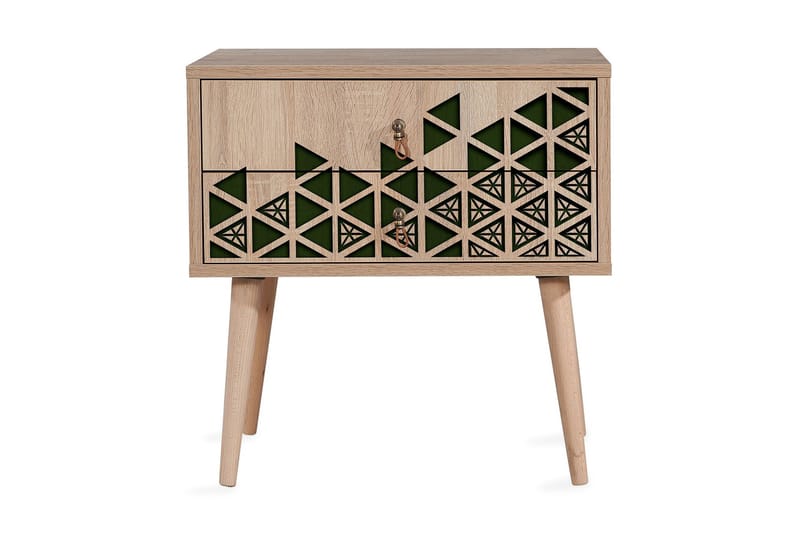 Brokind Sängbord 60 cm med Förvaring 2 Lådor Trianglar - Natur/Grön - Möbler - Bord & matgrupper - Avlastningsbord - Sängbord & nattduksbord