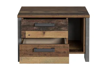 Cadle Sängbord 62 cm i Trä med Valnötsutseende, Förvaring med 2 Lådor och Hylla - Brun/Grå - Möbler - Bord & matgrupper - Avlastningsbord - Sängbord & nattduksbord