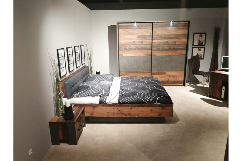 Cadle Sängbord 62 cm med Förvaring 2 Lådor + Hylla - Brun/Grå - Sängbord & nattduksbord
