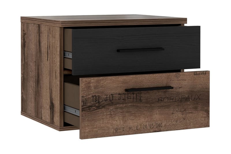 Cannop Sängbord 52 cm med Förvaring 2 Lådor - Brun/Svart - Sängbord & nattduksbord
