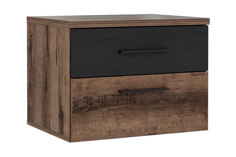 Cannop Sängbord 52 cm med Förvaring 2 Lådor - Brun/Svart - Möbler - Bord & matgrupper - Avlastningsbord - Sängbord & nattduksbord