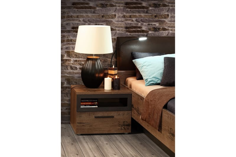 Cannop Sängbord 52 cm med Förvaring Låda + Hylla - Brun/Svart - Sängbord & nattduksbord