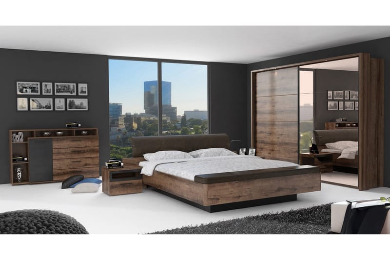 Cannop Sängbord 52 cm med Förvaring Låda + Hylla - Brun/Svart - Möbler - Bord & matgrupper - Avlastningsbord - Sängbord & nattduksbord