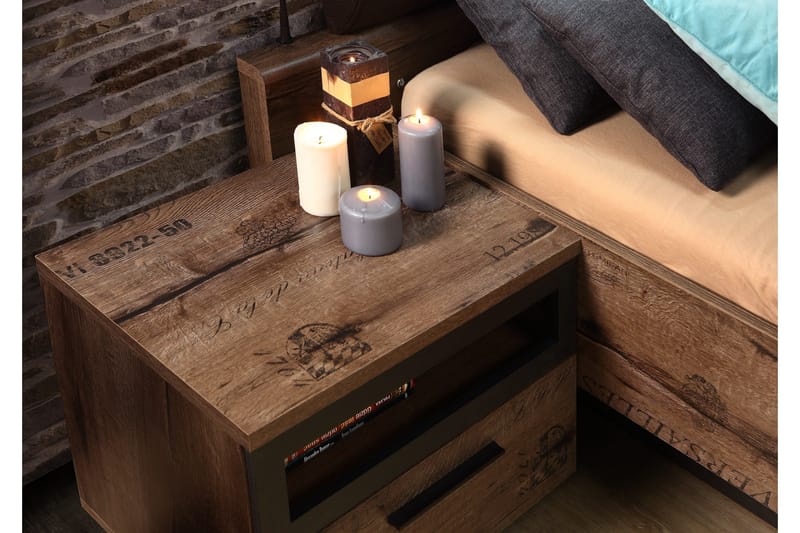 Cannop Sängbord 52 cm med Förvaring Låda + Hylla - Brun/Svart - Möbler - Bord & matgrupper - Avlastningsbord - Sängbord & nattduksbord