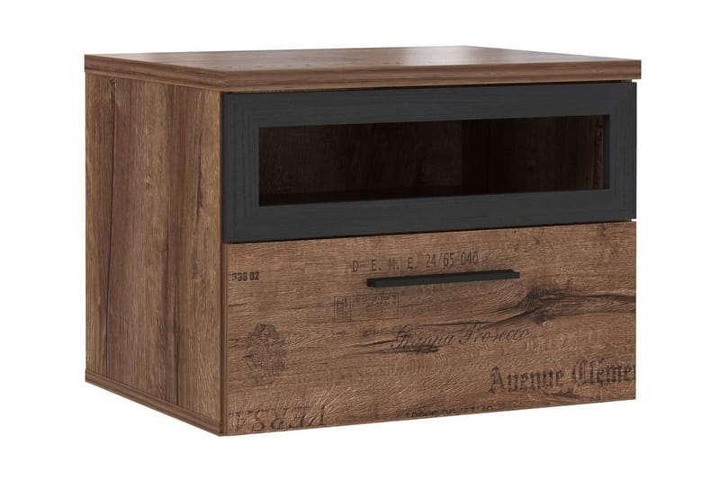 Cannop Sängbord 52 cm med Förvaring Låda + Hylla - Brun/Svart - Möbler - Bord & matgrupper - Avlastningsbord - Sängbord & nattduksbord