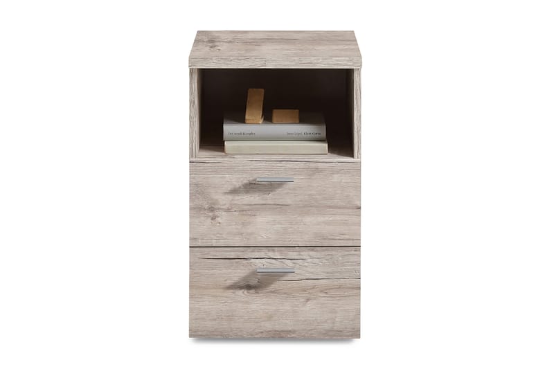 Colima Sängbord 35 cm med Förvaring 2 Lådor + Hylla - Grå/Natur - Sängbord & nattduksbord