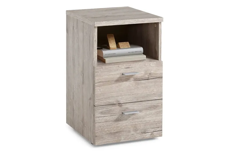 Colima Sängbord 35 cm med Förvaring 2 Lådor + Hylla - Grå/Natur - Möbler - Bord & matgrupper - Avlastningsbord - Sängbord & nattduksbord