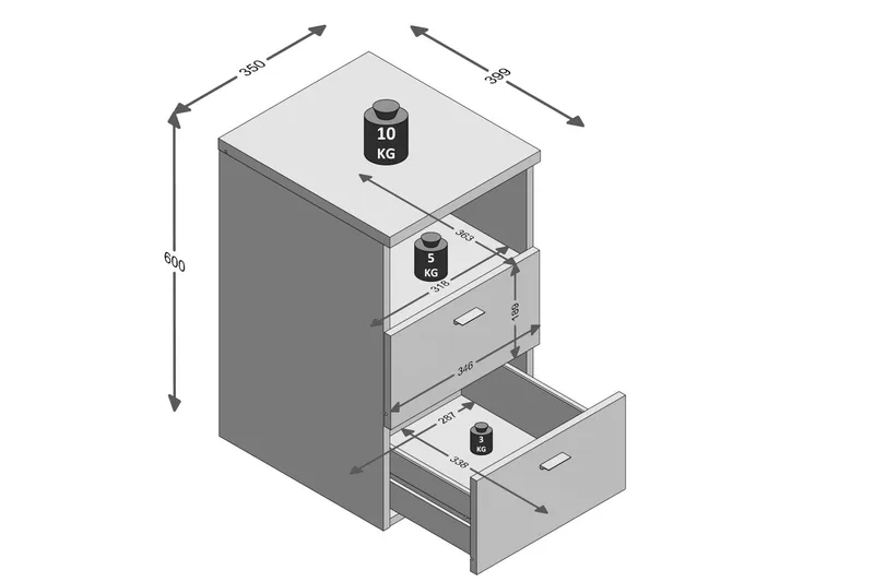 Colima Sängbord 35 cm med Förvaring 2 Lådor + Hylla - Grå/Natur - Möbler - Bord & matgrupper - Avlastningsbord - Sängbord & nattduksbord