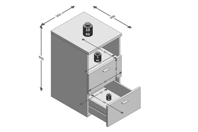 Colima Sängbord 35 cm med Förvaring 2 Lådor + Hylla - Svart - Möbler - Bord & matgrupper - Avlastningsbord - Sängbord & nattduksbord