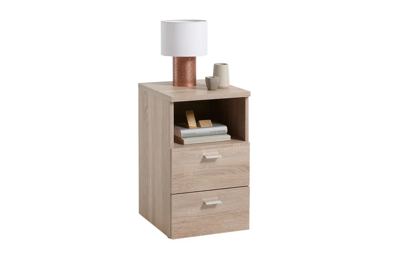 Colima Sängbord 35 cm med Förvaring 2 Lådor + Hylla - Grå/Beige - Möbler - Bord & matgrupper - Avlastningsbord - Sängbord & nattduksbord