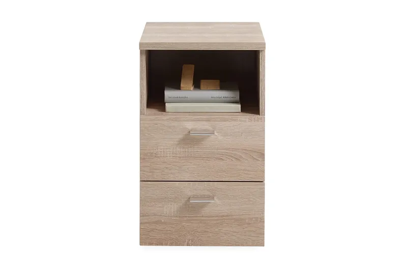 Colima Sängbord 35 cm med Förvaring 2 Lådor + Hylla, Grå/Beige