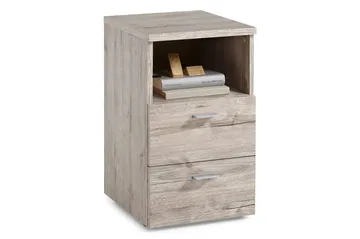 Colima Sängbord 35 cm med Förvaring 2 Lådor + Hylla - Grå/Natur - Möbler - Bord & matgrupper - Avlastningsbord - Sängbord & nattduksbord