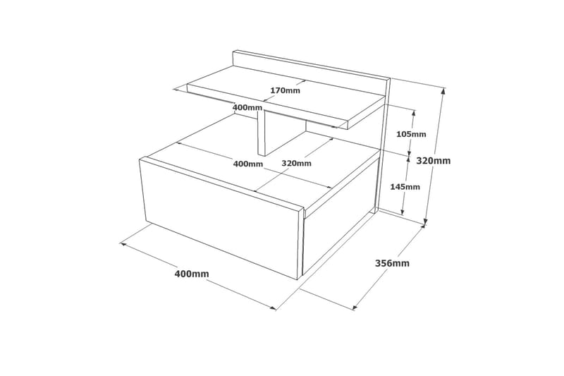 Cranner Sängbord 40 cm 2 Hyllor - Silver - Sängbord & nattduksbord