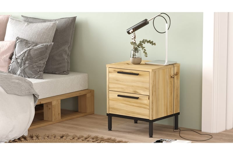 Cranner Sängbord 40 cm - Natur/Svart - Sängbord & nattduksbord