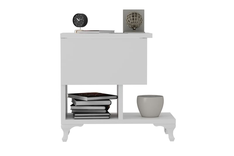 Decorotika Sängbord 46 cm med Förvaring Låda + Hyllor Ben - Vit - Sängbord & nattduksbord