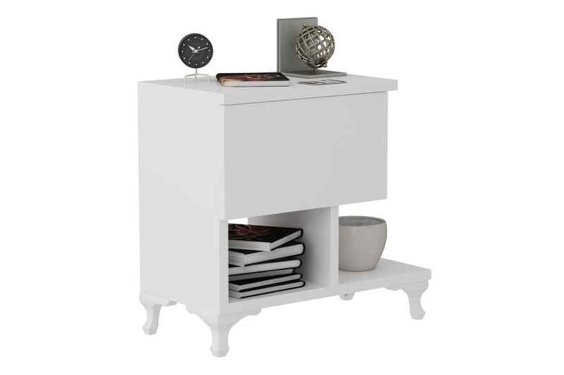Decorotika Sängbord 46 cm med Förvaring Låda + Hyllor Ben - Vit - Möbler - Bord & matgrupper - Avlastningsbord - Sängbord & nattduksbord
