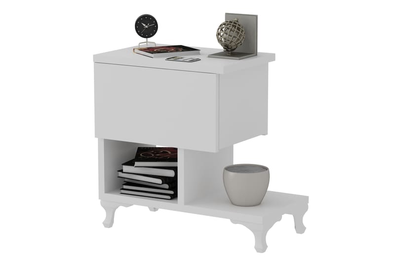 Decorotika Sängbord 46 cm med Förvaring Låda + Hyllor Ben - Vit - Möbler - Bord & matgrupper - Avlastningsbord - Sängbord & nattduksbord