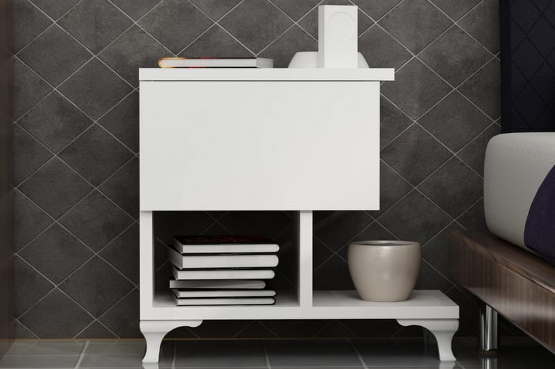 Decorotika Sängbord 46 cm med Förvaring Låda + Hyllor Ben - Vit - Möbler - Bord & matgrupper - Avlastningsbord - Sängbord & nattduksbord