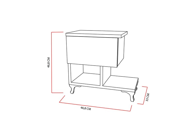 Decorotika Sängbord 46 cm med Förvaring Låda + Hyllor Ben - Vit - Möbler - Bord & matgrupper - Avlastningsbord - Sängbord & nattduksbord