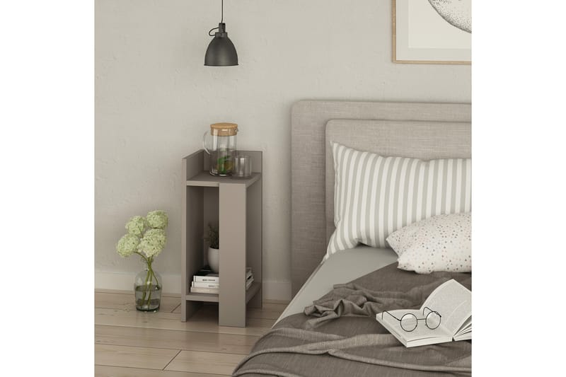 Decorta Sängbord 27 cm med Förvaring Hyllor + Luckor Vänster - Grå - Sängbord & nattduksbord