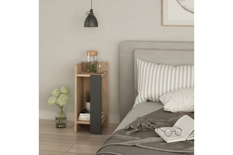 Decorta Sängbord 27 cm med Förvaring Hyllor Vänster - Grå/Brun - Sängbord & nattduksbord