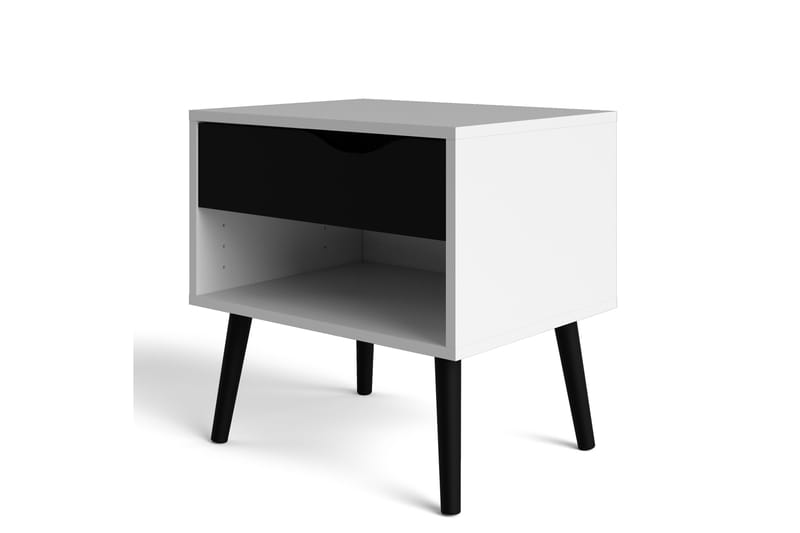 Delta Sängbord 50 cm med Förvaring Låda + Hylla - Vit/Svart - Sängbord & nattduksbord