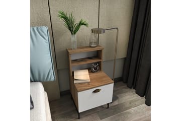 Desgrar Sängbord & Nattduksbord 45x22,5 cm i Trä med Valnötsutseende, Förvaring med Låda - Vit - Möbler - Bord & matgrupper - Avlastningsbord - Sängbord & nattduksbord