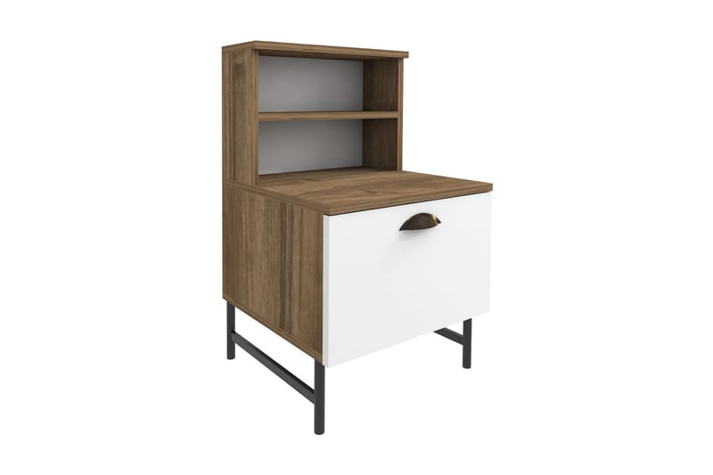 Desgrar Sängbord & Nattduksbord 45x22,5 cm i Trä med Valnötsutseende, Förvaring med Låda - Vit - Möbler - Bord & matgrupper - Avlastningsbord - Sängbord & nattduksbord