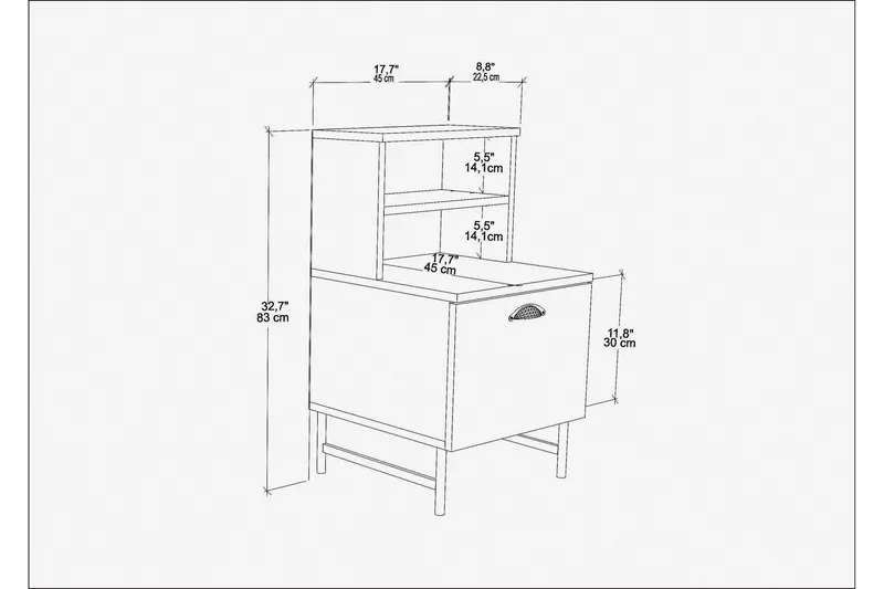 Desgrar Sängbord & Nattduksbord 45x22,5 cm i Trä med Valnötsutseende, Förvaring med Låda - Vit - Möbler - Bord & matgrupper - Avlastningsbord - Sängbord & nattduksbord