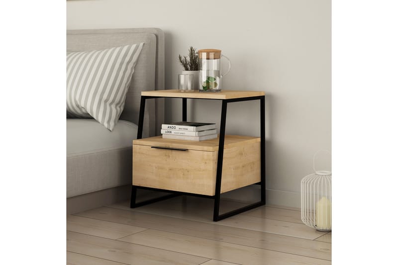 Desgrar Sängbord 45x50 cm i Ek med Lådor och Förvaring - Beige - Möbler - Bord & matgrupper - Avlastningsbord - Sängbord & nattduksbord