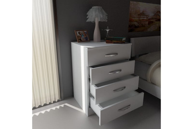 Diwander Sängbord 55 cm med Förvaring 4 Lådor - Vit - Sängbord & nattduksbord