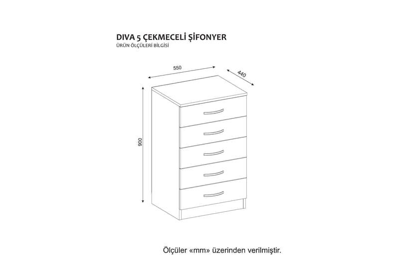 Diwander Sängbord 55 cm med Förvaring 5 Lådor - Vit - Sängbord & nattduksbord