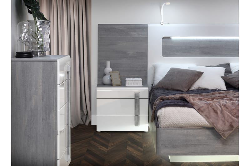 Elanora Sängbord Höger 60 cm med Förvaring 3 Lådor - Brun/Vit - Sängbord & nattduksbord