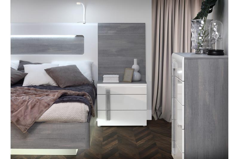 Elanora Sängbord Vänster 60 cm med Förvaring 3 Lådor - Brun/Vit - Sängbord & nattduksbord