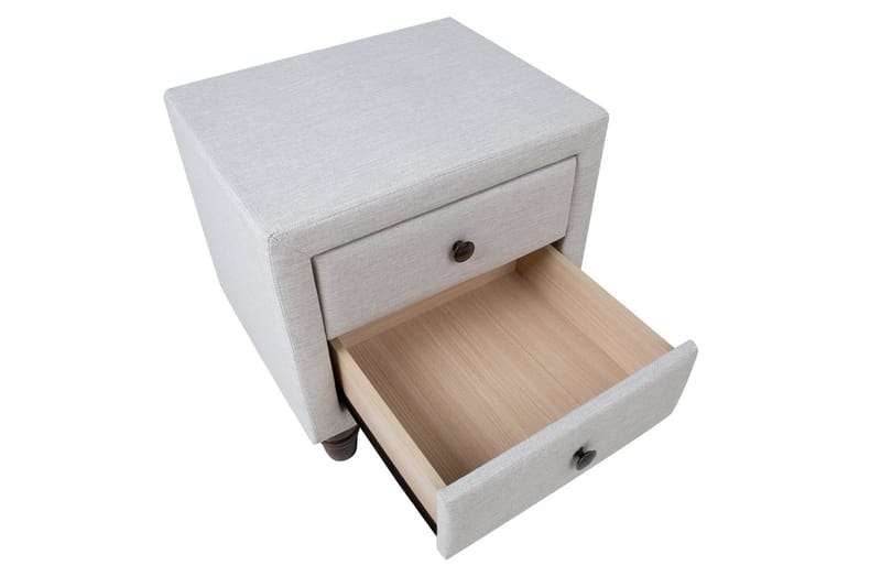 Emilia Sängbord med Förvaring och Lådor i Tyg med Träben - Beige - Möbler - Bord & matgrupper - Avlastningsbord - Sängbord & nattduksbord