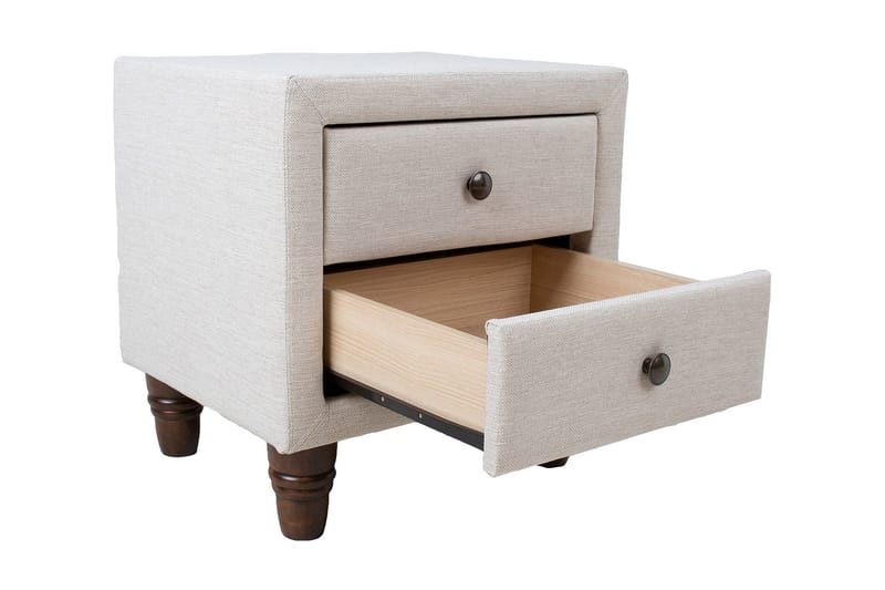 Emilia Sängbord med Förvaring och Lådor i Tyg med Träben - Beige - Möbler - Bord & matgrupper - Avlastningsbord - Sängbord & nattduksbord