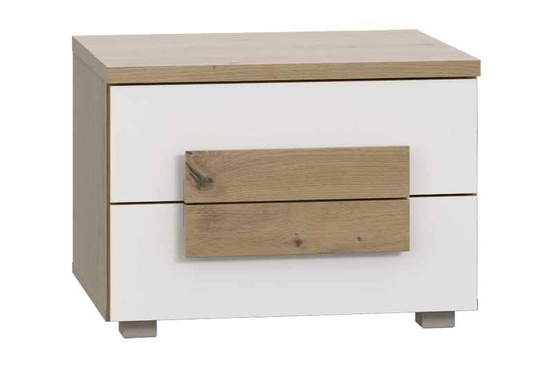 Eochar Sängbord 50 cm med Förvaring 2 Lådor - Brun/Vit - Möbler - Bord & matgrupper - Avlastningsbord - Sängbord & nattduksbord