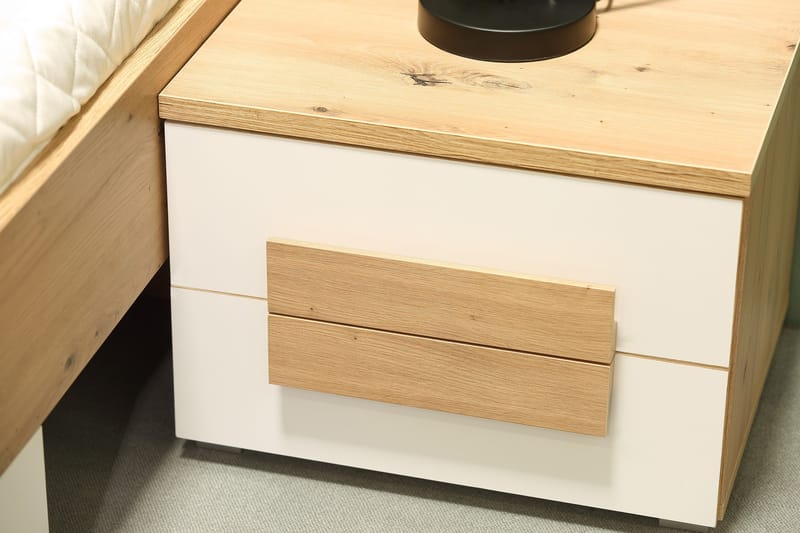 Eochar Sängbord 50 cm med Förvaring 2 Lådor - Brun/Vit - Sängbord & nattduksbord